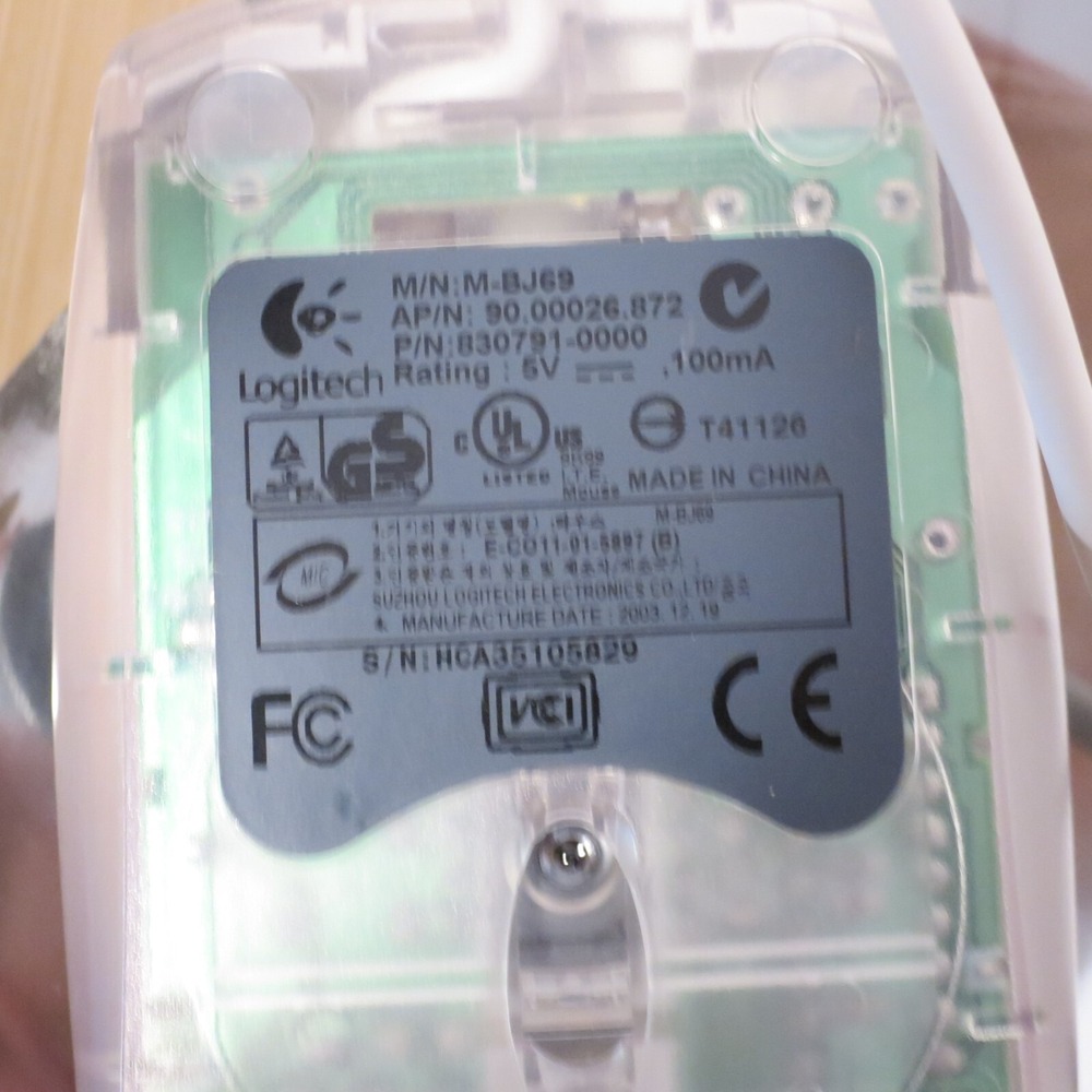 Logitech AOpen USB Optical Mouse M-BJ69 Bright Red Light Wired Scroll -Tested 02 - Picture 7 of 9